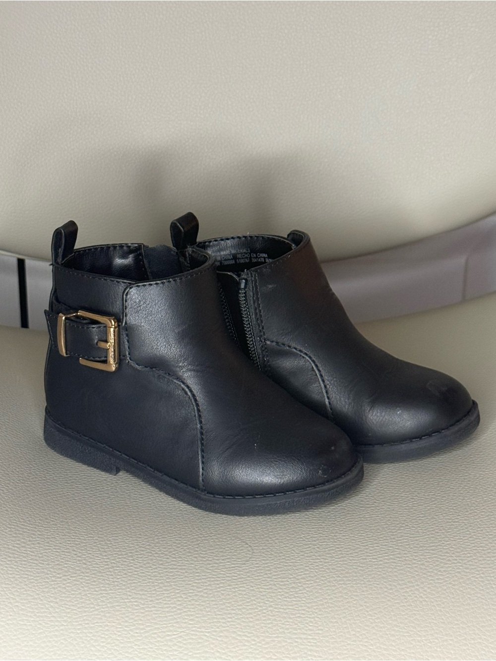 The Children's Place Black Ankle Boots with Gold Buckle